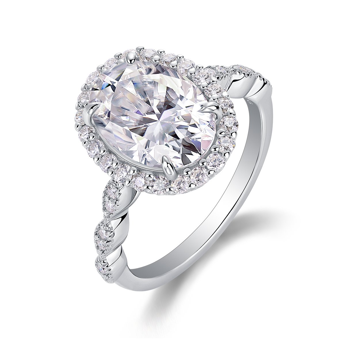 4.5ct Oval Moissanite Halo Twisted-Shank Ring