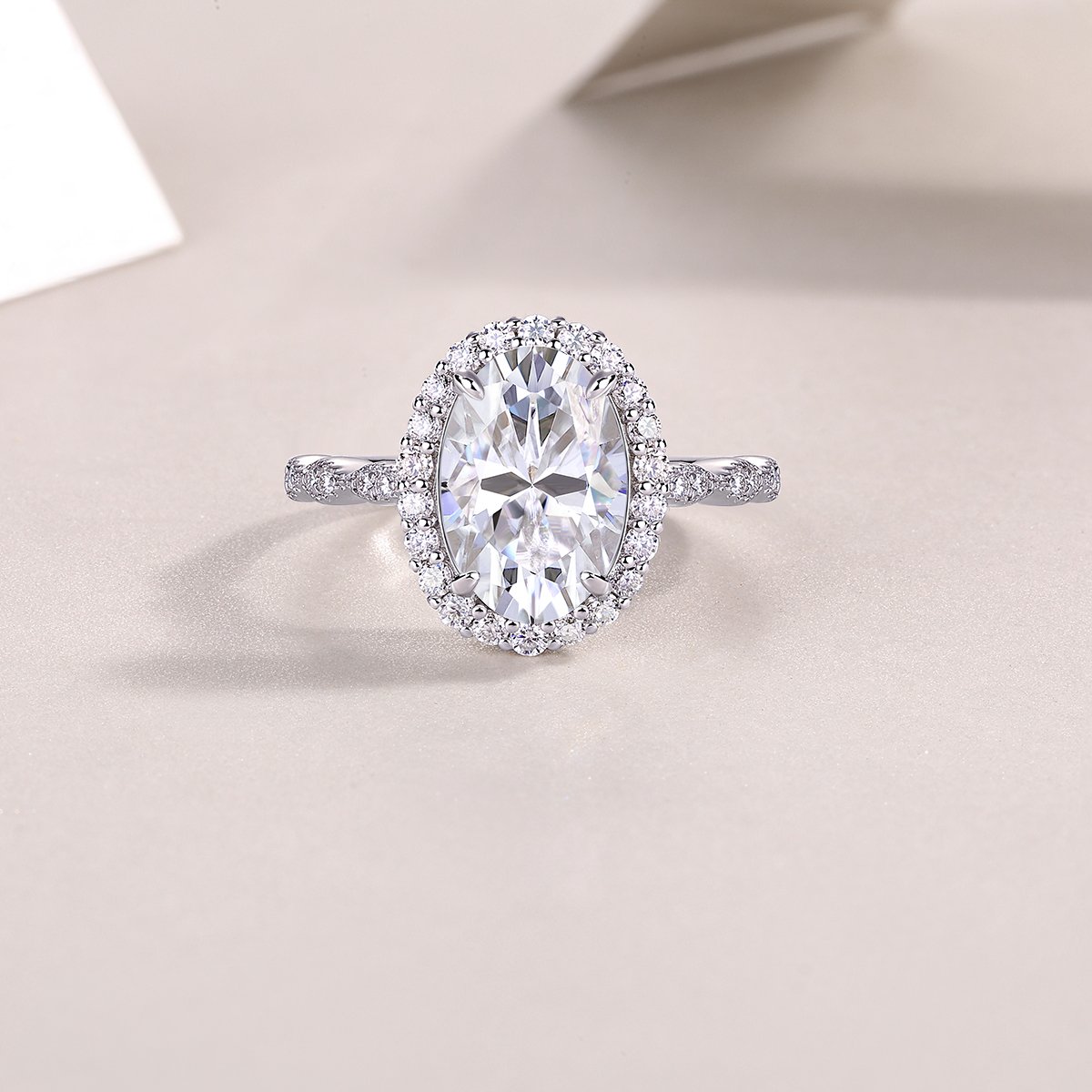 4.5ct Oval Moissanite Halo Twisted-Shank Ring - Image 4