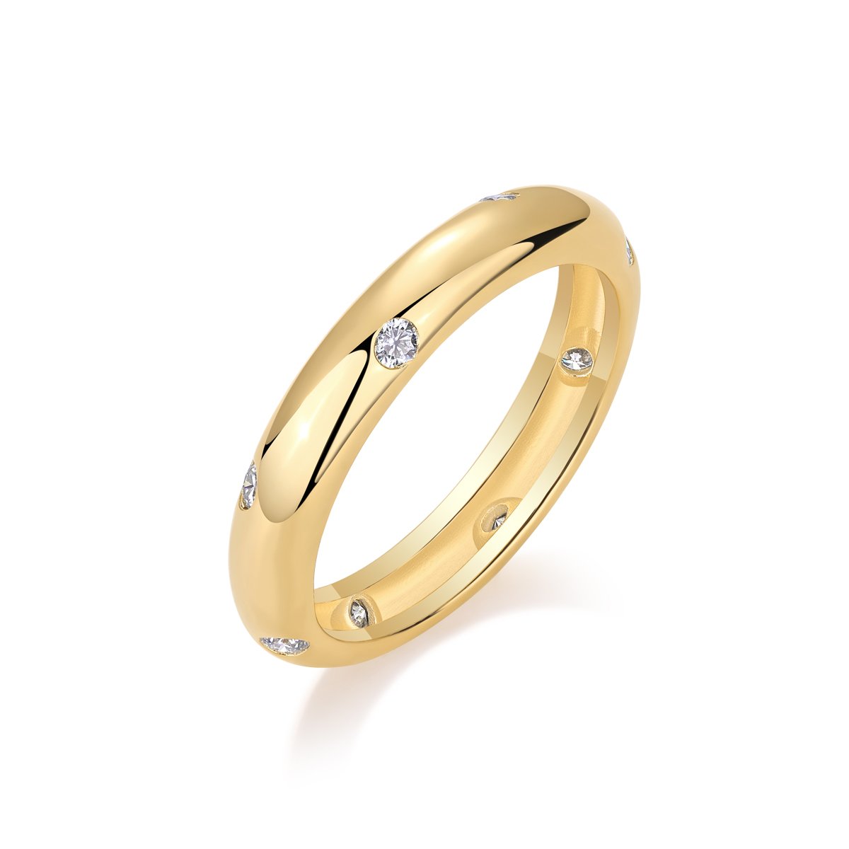 Domed Yellow Gold Band with Scattered Flush-Set Moissanite