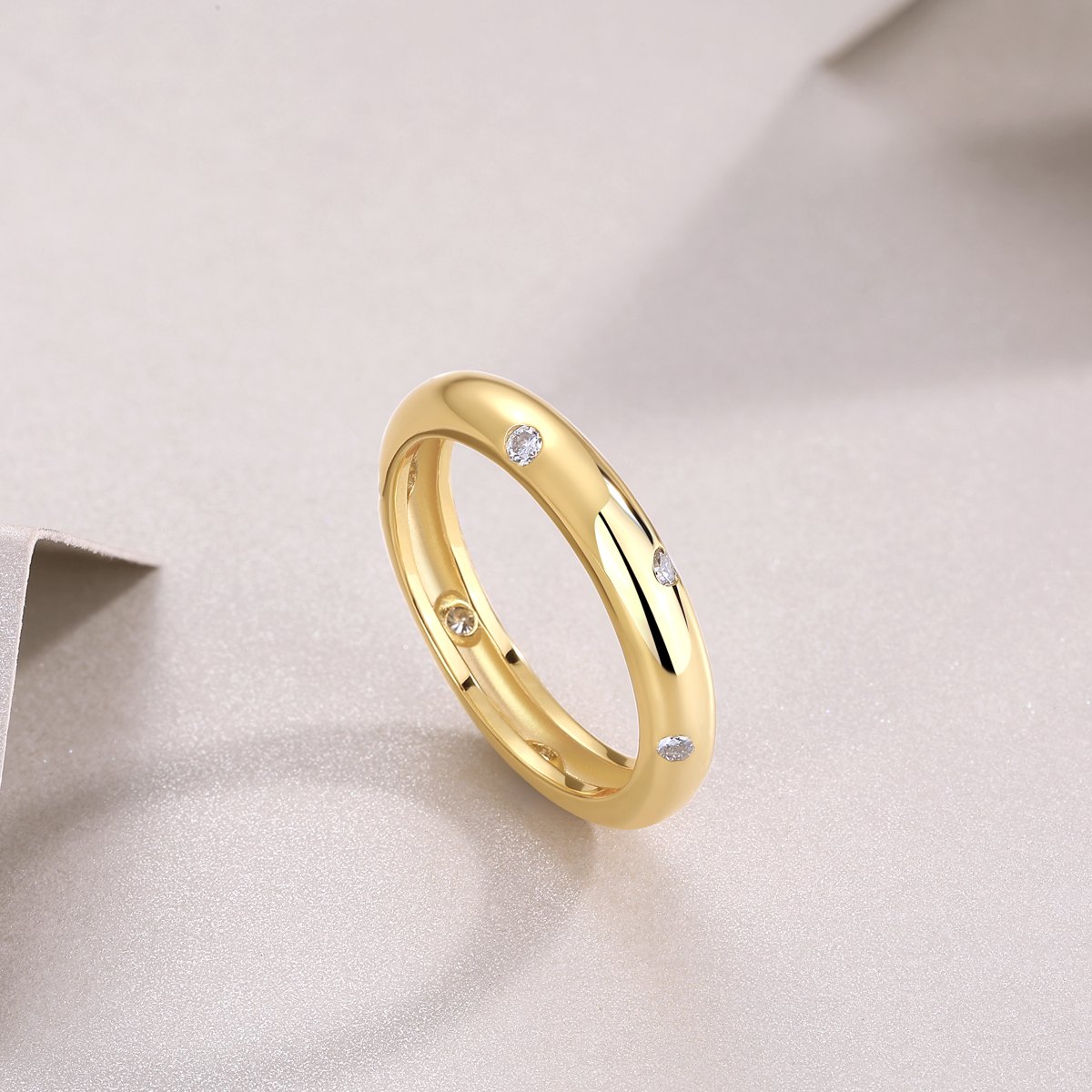 Domed Yellow Gold Band with Scattered Flush-Set Moissanite - Image 5