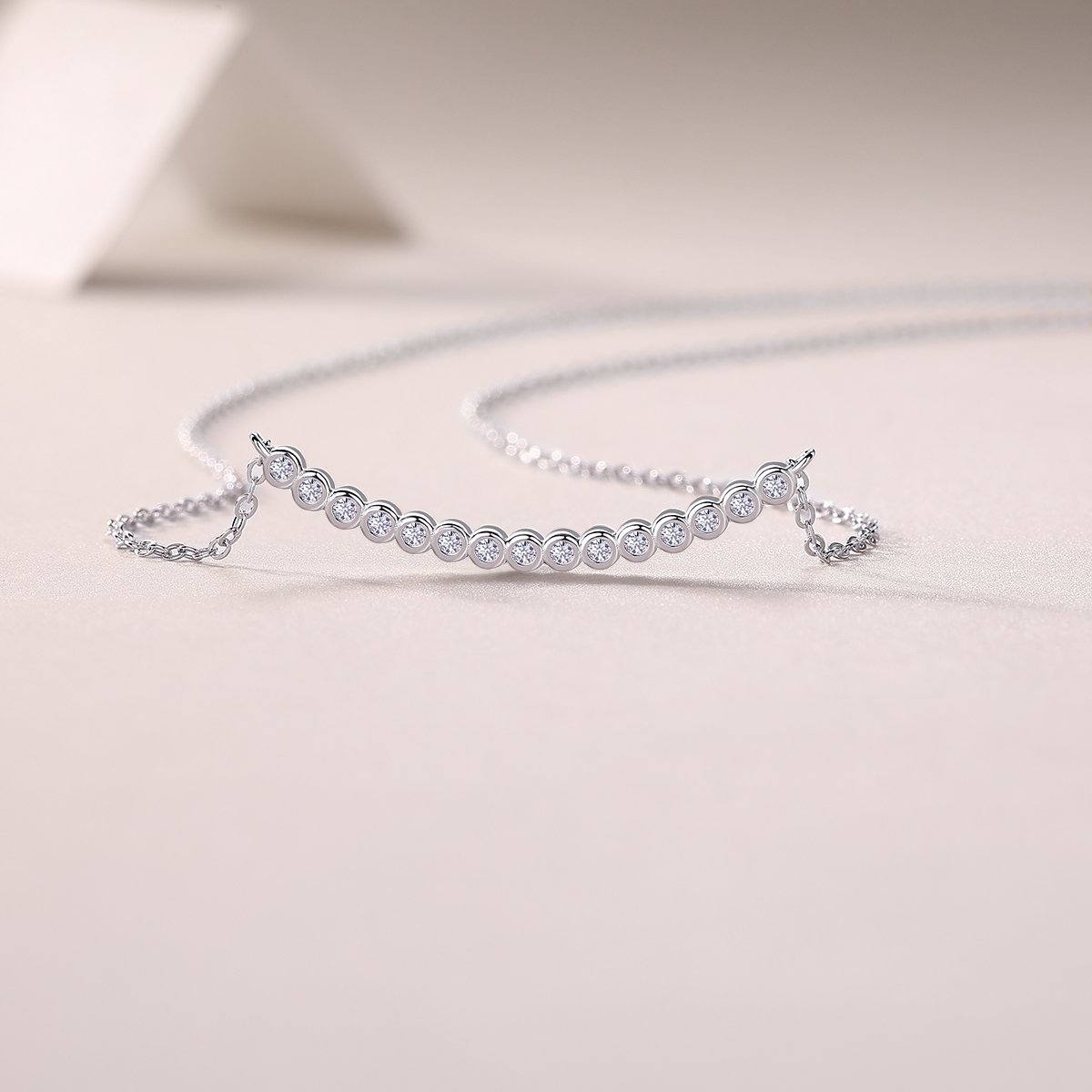 Graduated Bezel Smile Bar Moissanite Necklace - Image 3