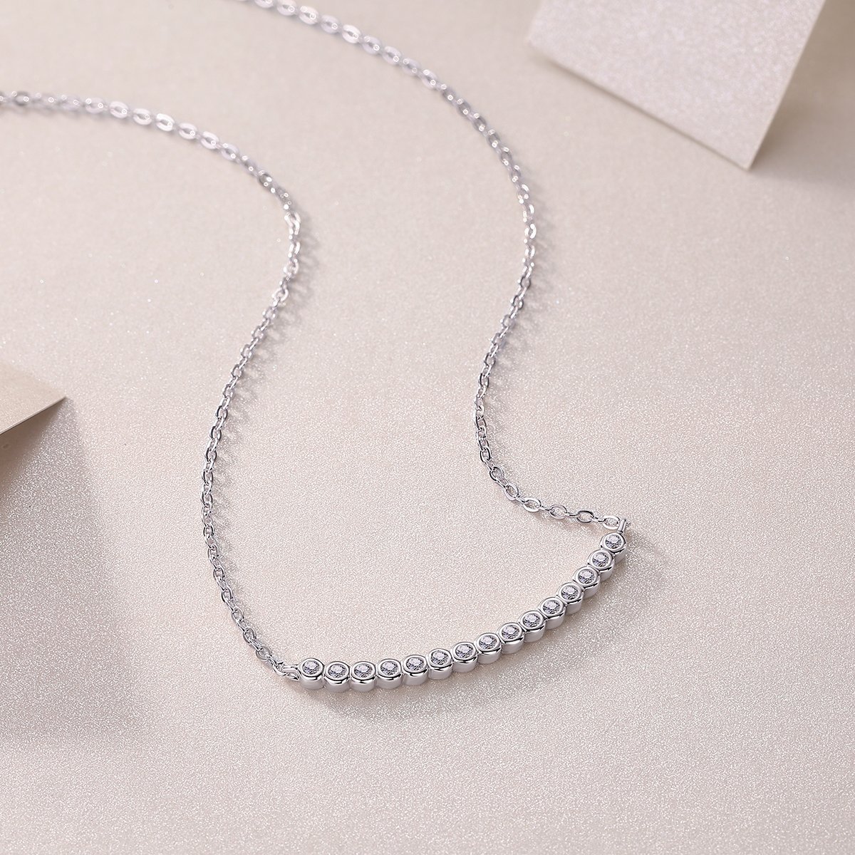 Graduated Bezel Smile Bar Moissanite Necklace - Image 4