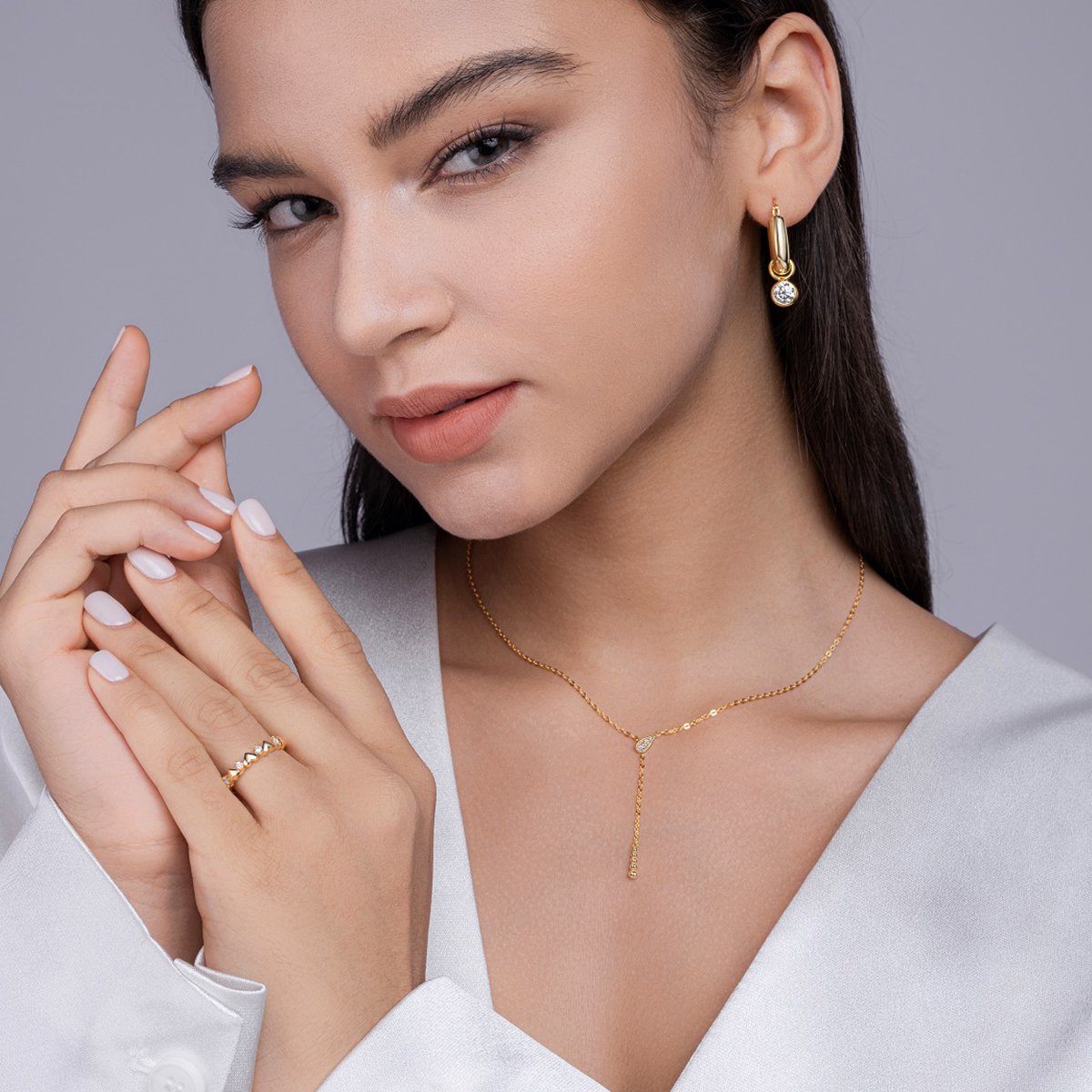 Moissanite Pavé Teardrop Y-Drop Lariat Necklace - Image 4