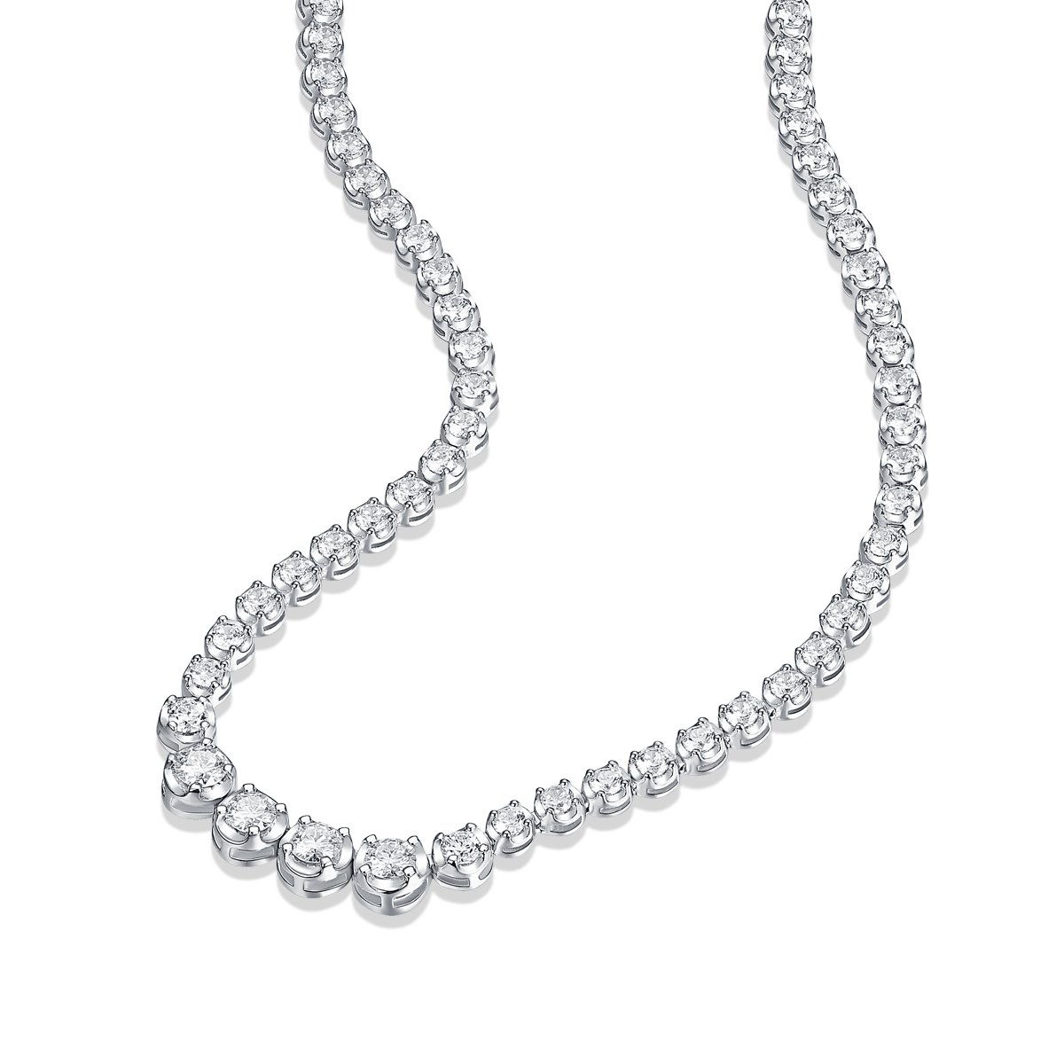 Graduated Round Moissanite Tennis Necklace | DEF VVS | 925 Silver - alternate view