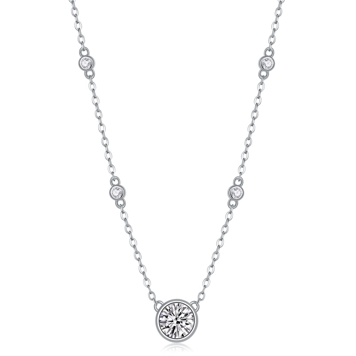 1ct Bezel-Set Round Moissanite Station Necklace