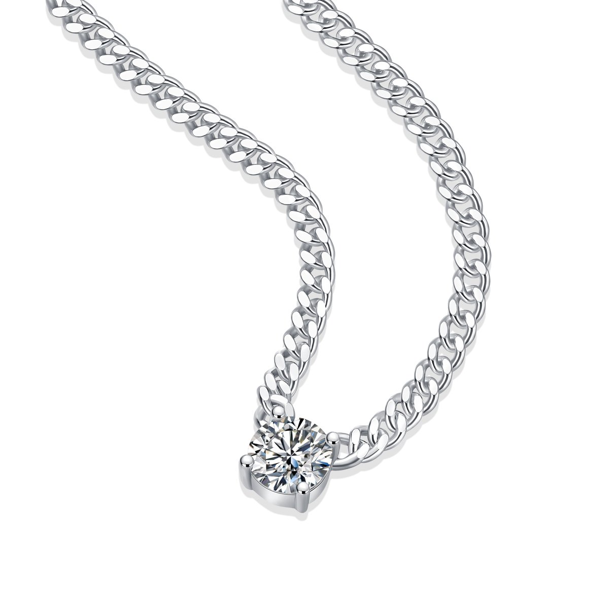 Cuban Link Moissanite Solitaire Necklace 1ct DEW 6.5mm - Image 2