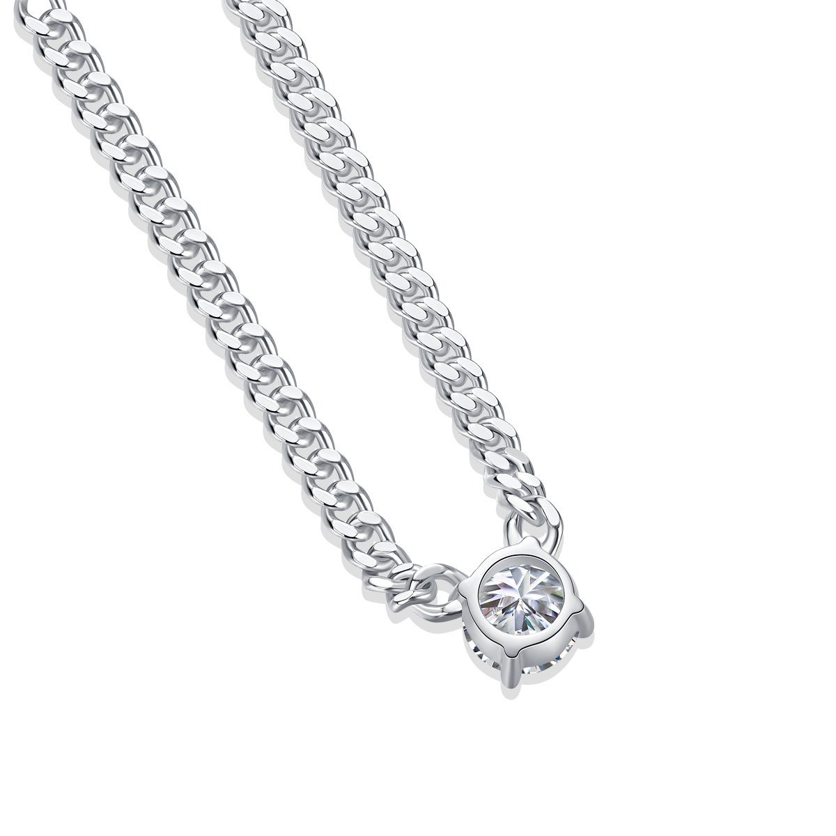 Cuban Link Moissanite Solitaire Necklace 1ct DEW 6.5mm - Image 3