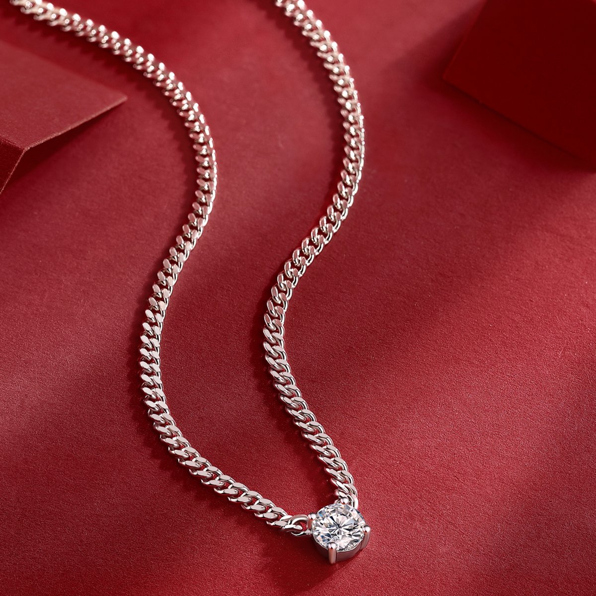 Cuban Link Moissanite Solitaire Necklace 1ct DEW 6.5mm - Image 5