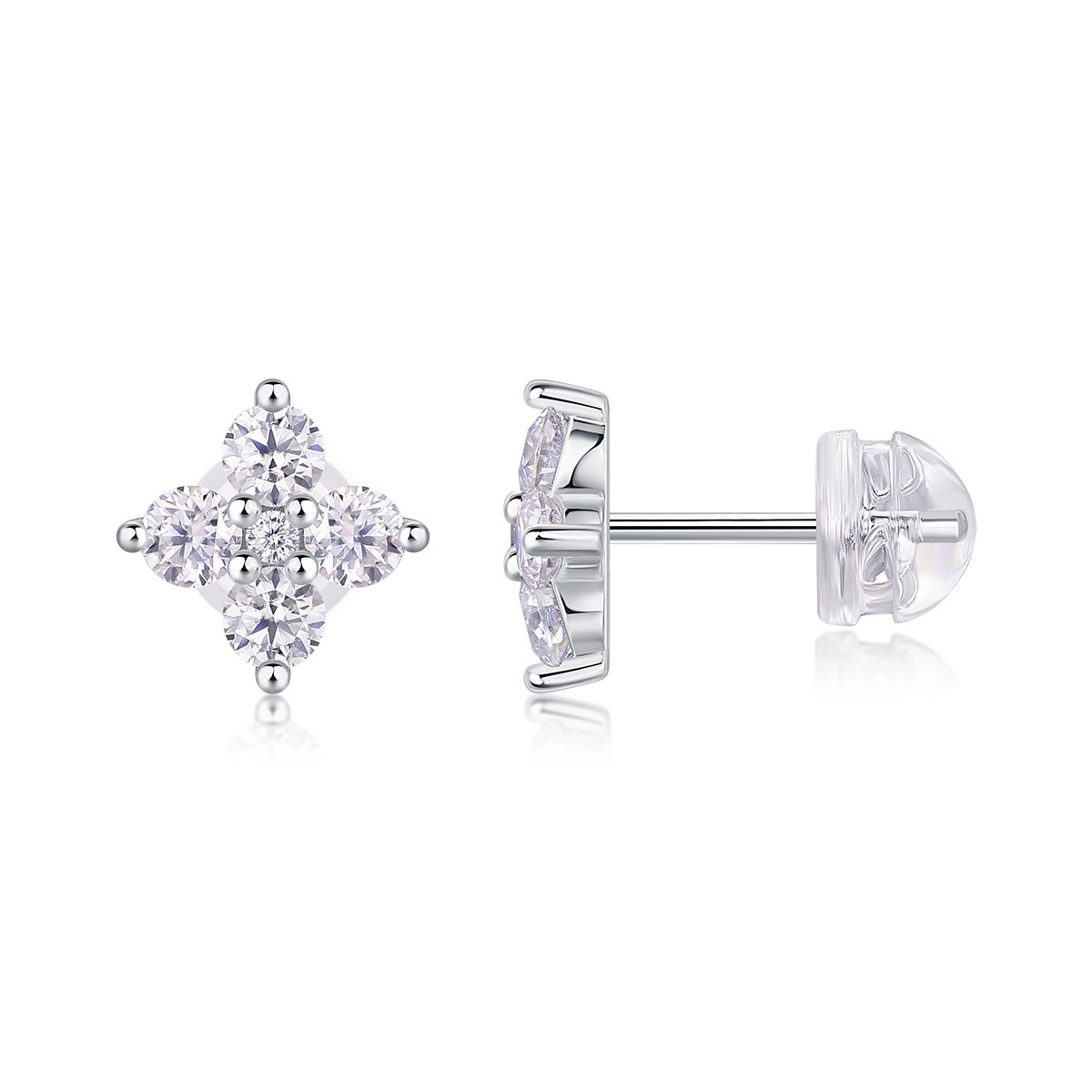 Four-Point Star Clover Cluster Moissanite Stud Earrings - alternate view