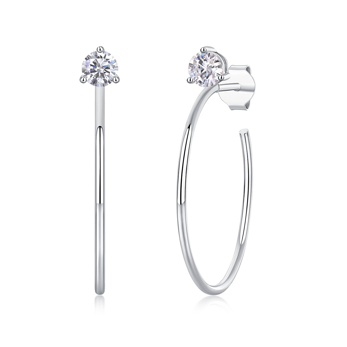 Round Moissanite Solitaire Open Hoop Earrings