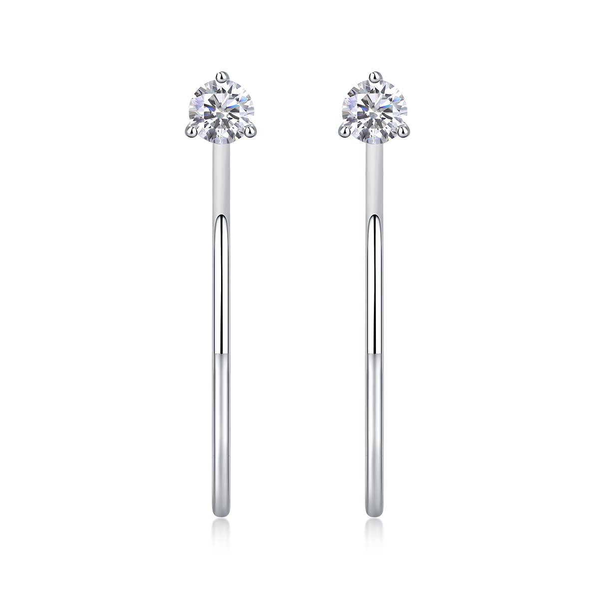 Round Moissanite Solitaire Open Hoop Earrings - Image 2