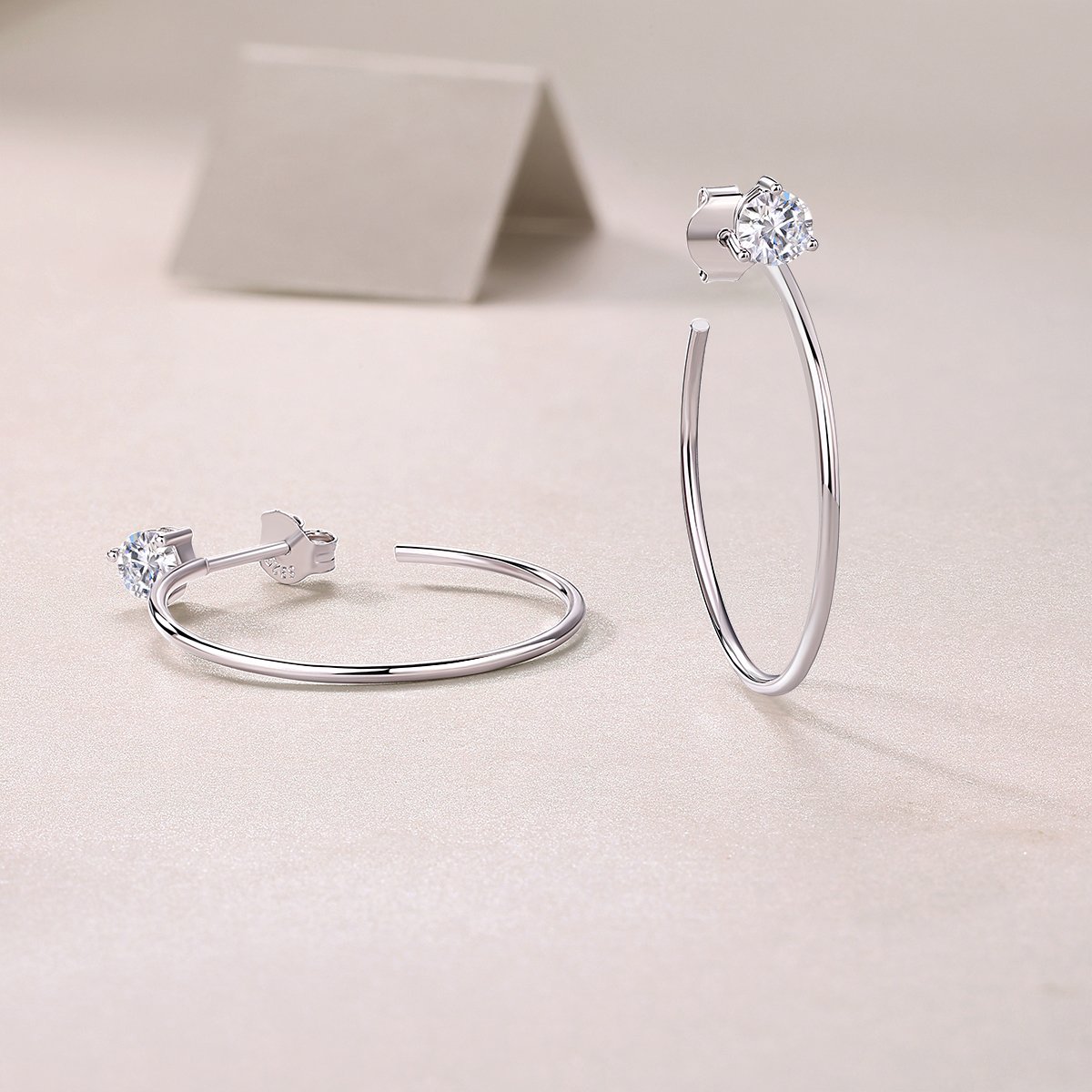 Round Moissanite Solitaire Open Hoop Earrings - Image 3