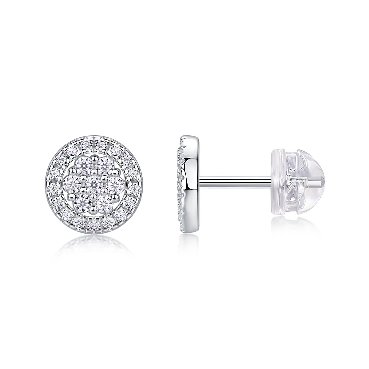 Moissanite Round Halo Cluster Stud Earrings - alternate view