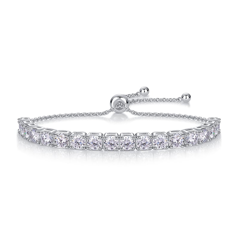 Round Moissanite Adjustable Bolo Bracelet in 18K White Gold - Image 2