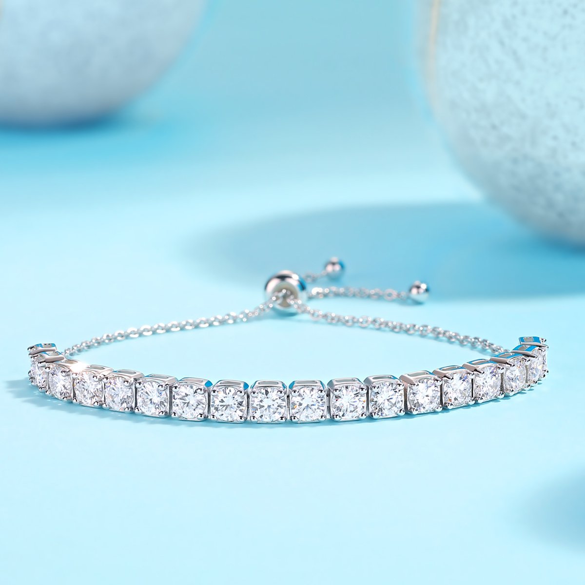 Round Moissanite Adjustable Bolo Bracelet in 18K White Gold - Image 3