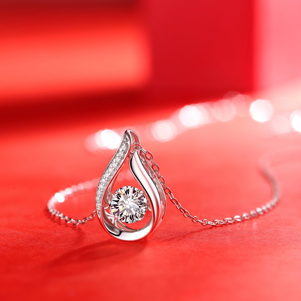 Teardrop Dancing Moissanite Pendant Necklace - Image 3