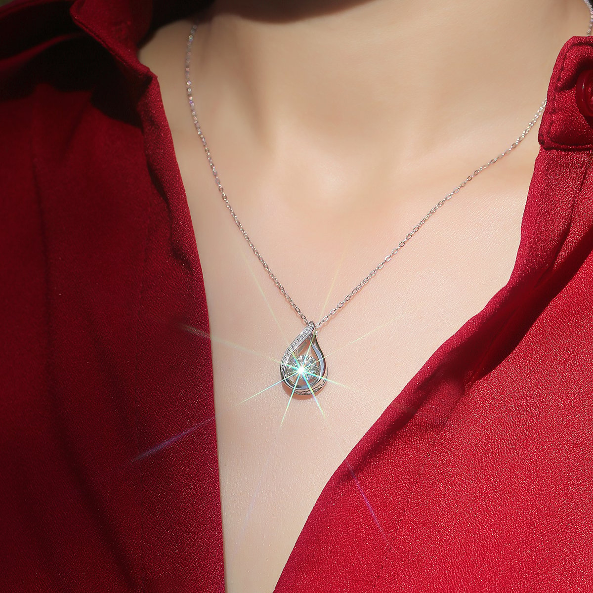 Teardrop Dancing Moissanite Pendant Necklace - Image 5