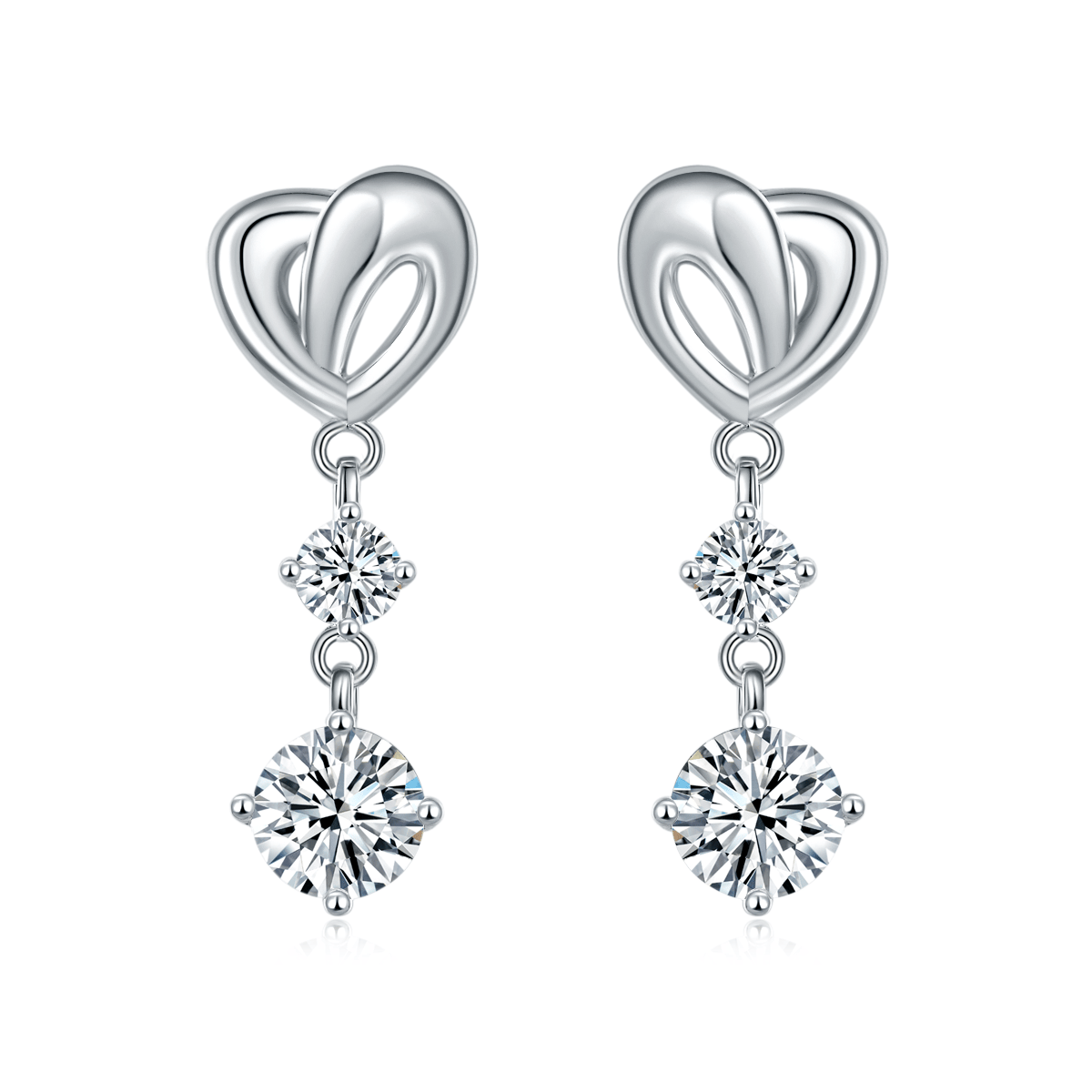 Open Heart Graduated Moissanite Drop Earrings