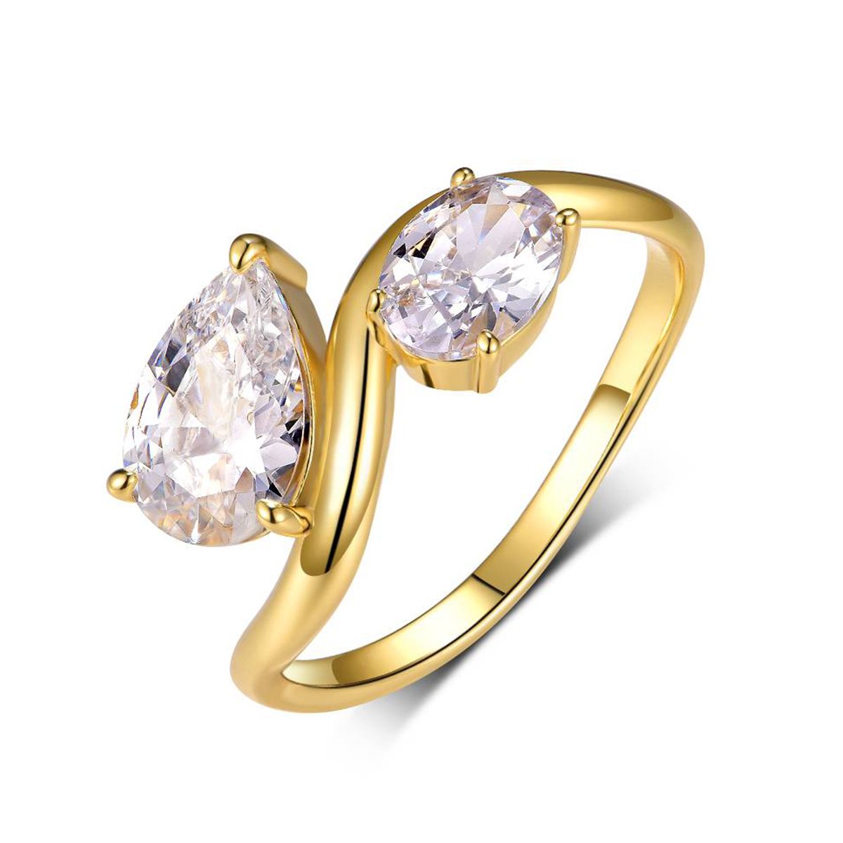 Pear & Oval Toi et Moi Moissanite Bypass Ring