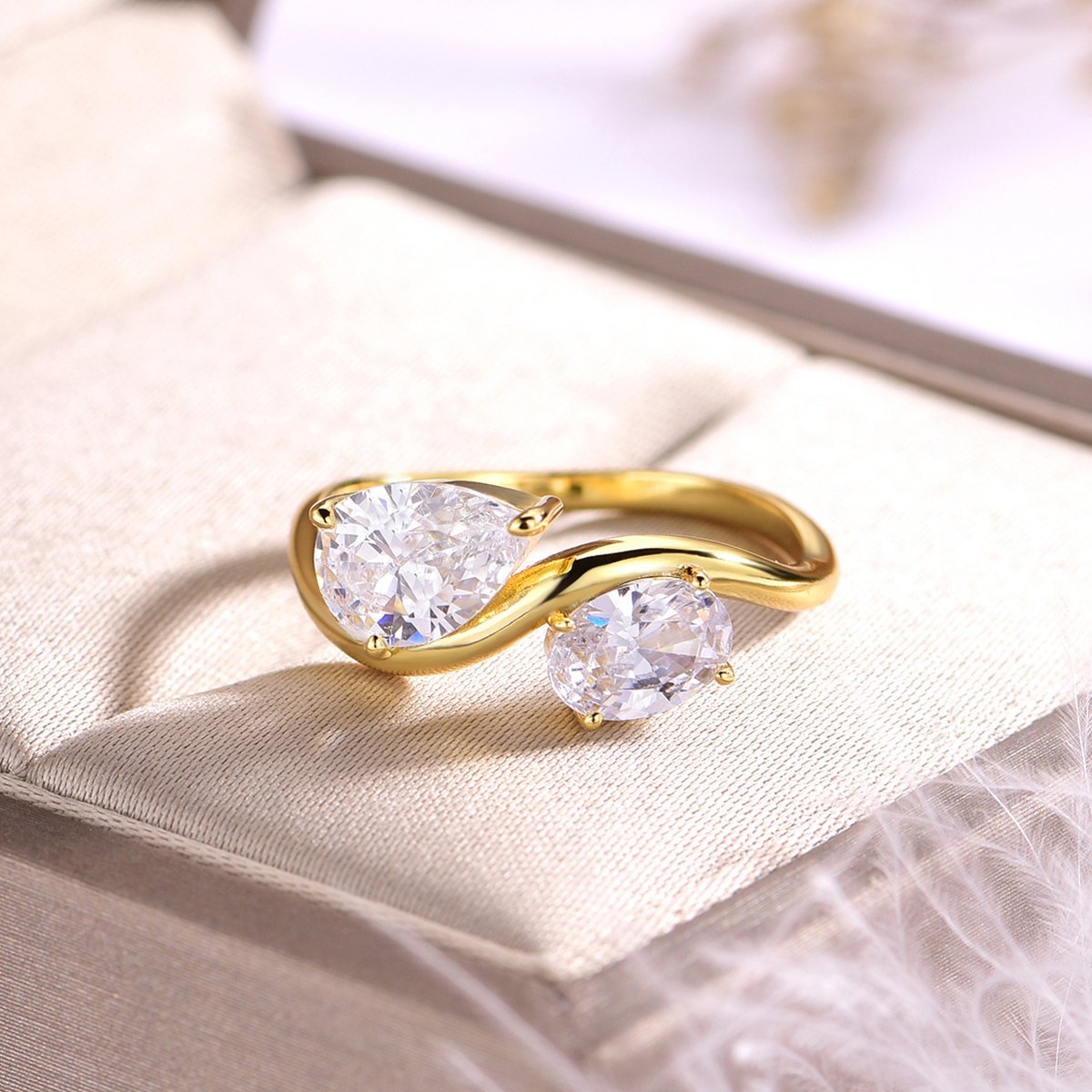 Pear & Oval Toi et Moi Moissanite Bypass Ring - alternate view