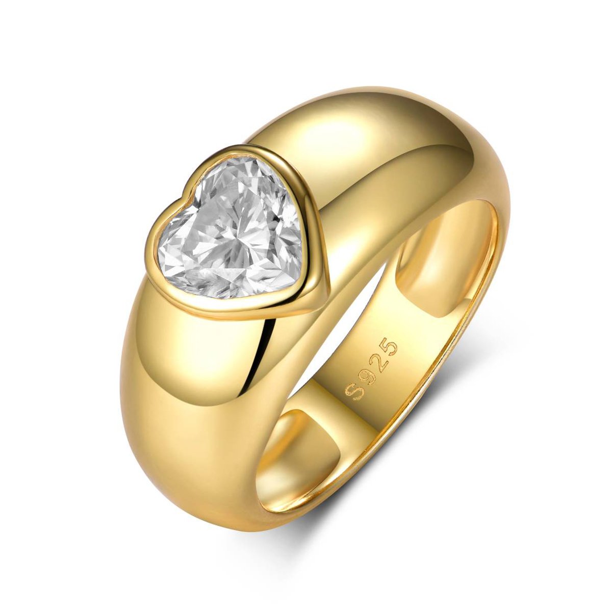 Heart-Cut Moissanite Bezel Dome Ring in Gold-Plated Silver