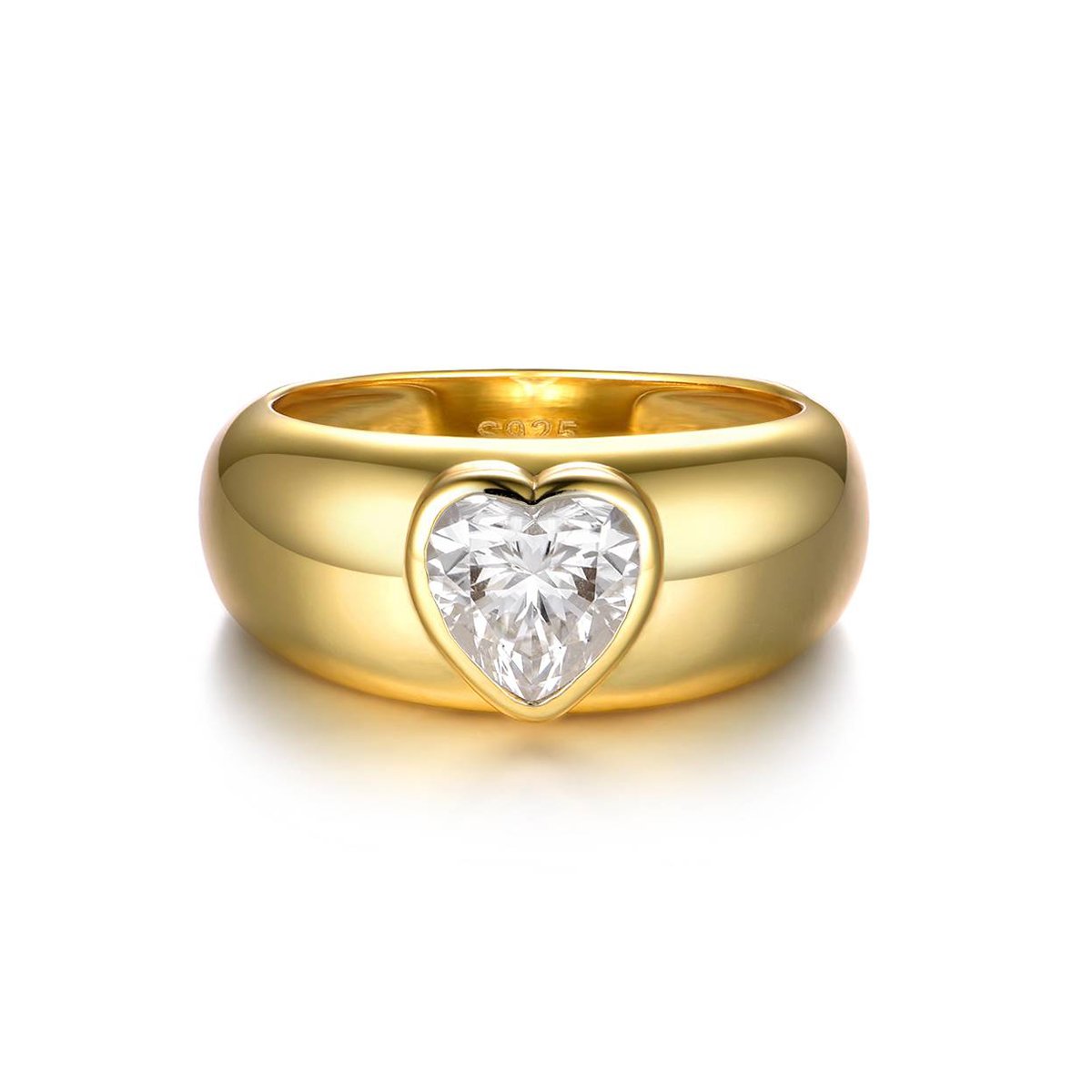 Heart-Cut Moissanite Bezel Dome Ring in Gold-Plated Silver - Image 2
