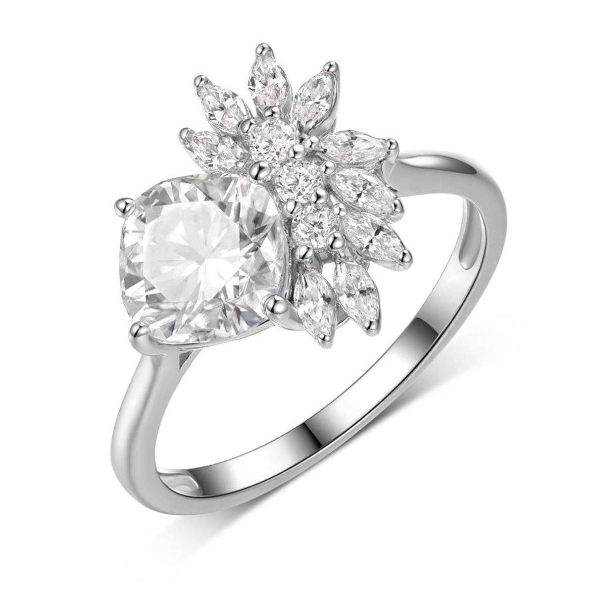 Cushion-Cut Moissanite Asymmetric Spray Ring