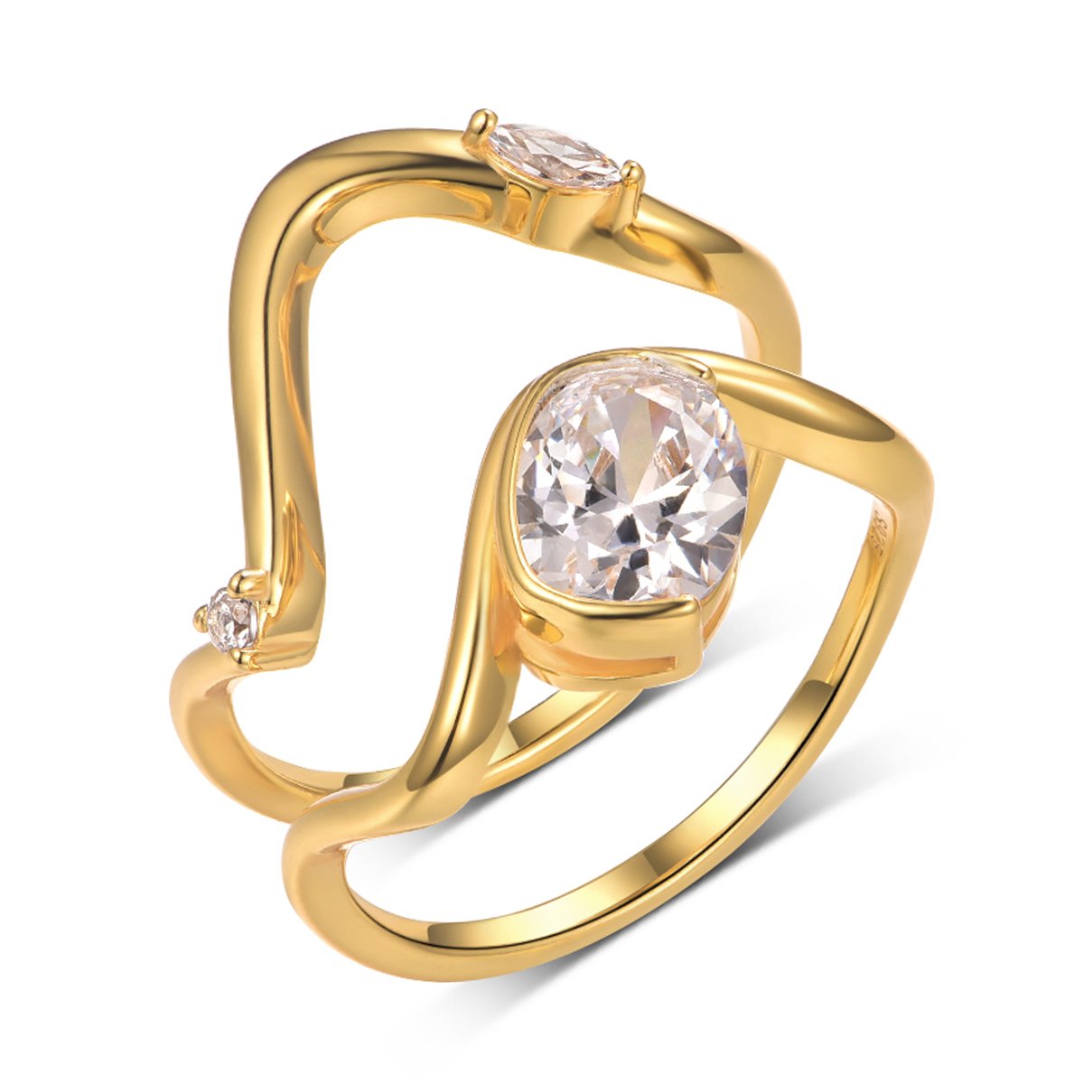 Elongated Cushion Moissanite Wave Stacking Ring Set