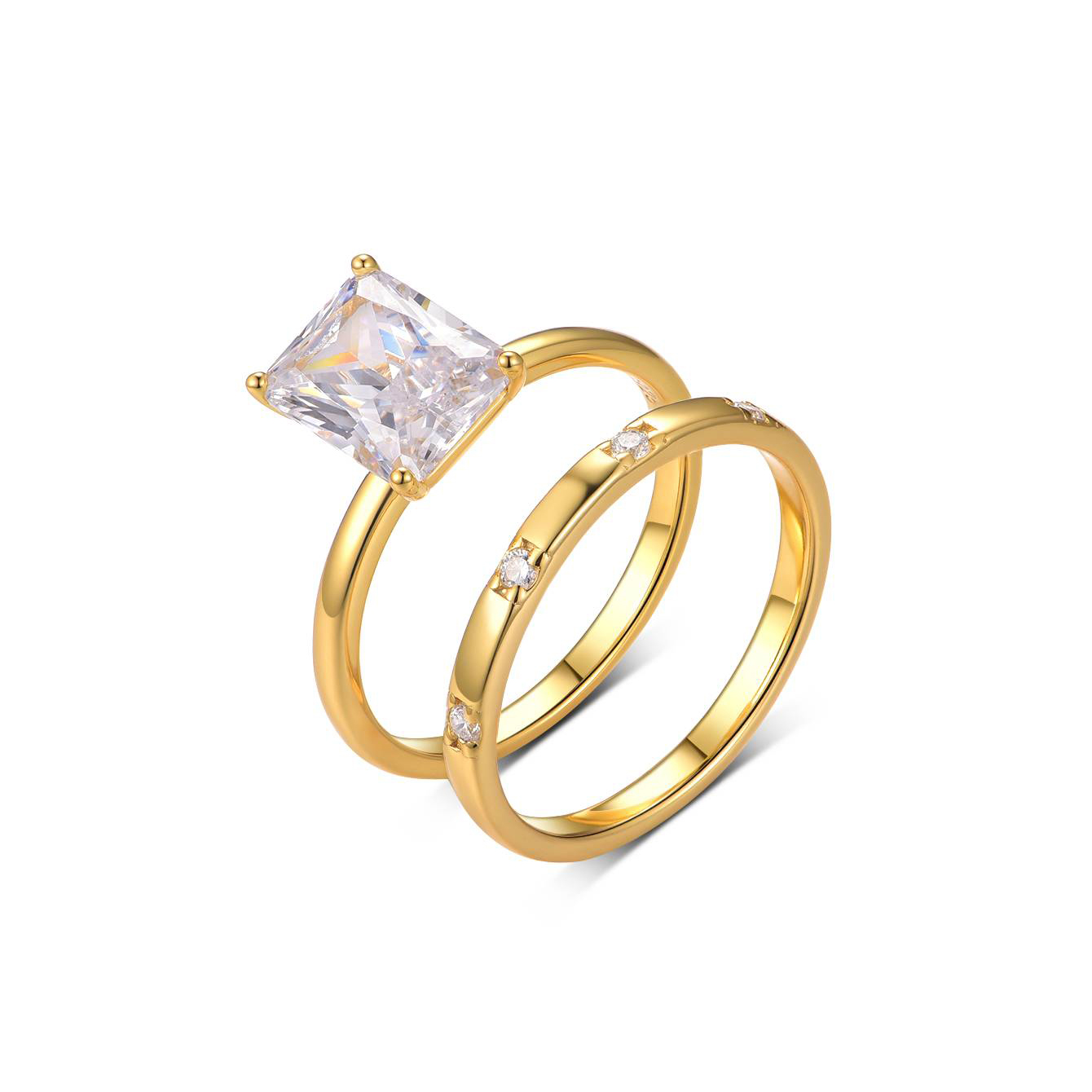Radiant-Cut Moissanite Solitaire & Flush-Set Band Ring Set