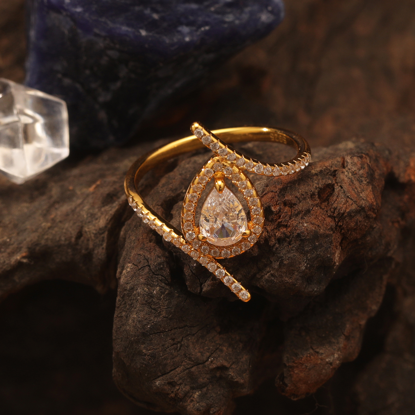 Pear-Cut Moissanite Pave Halo Bypass Ring - Image 3