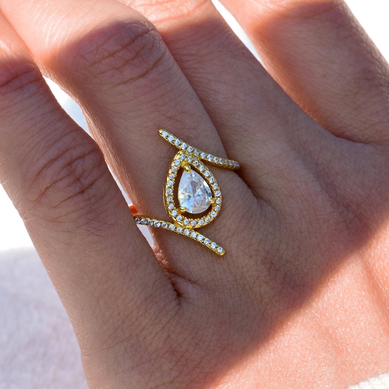 Pear-Cut Moissanite Pave Halo Bypass Ring - Image 4
