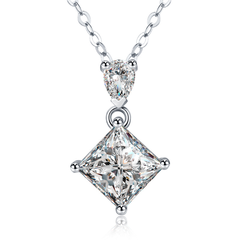Princess-Cut Moissanite Pendant with Pear Accent
