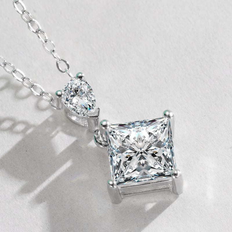 Princess-Cut Moissanite Pendant with Pear Accent - Image 2