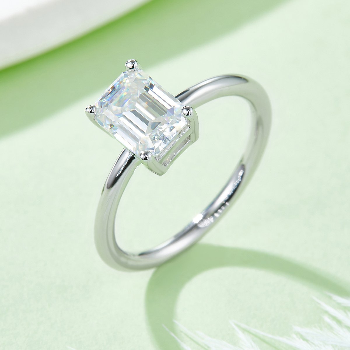 Emerald-Cut 3ct Moissanite Solitaire Ring | White Gold over 925 Silver - Image 4