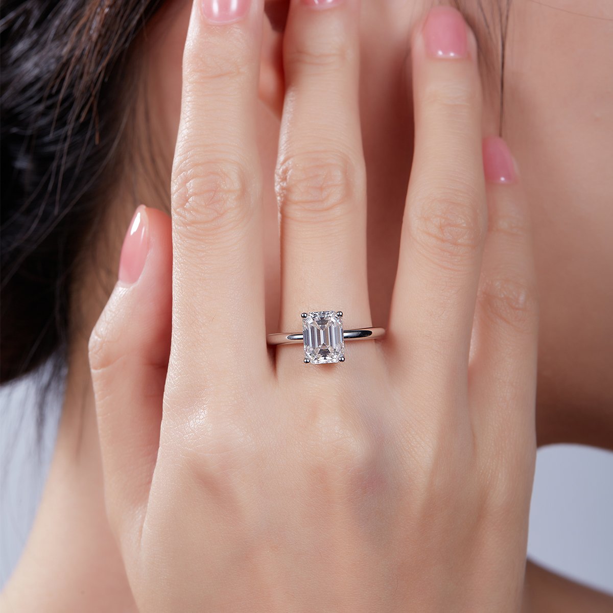 Emerald-Cut 3ct Moissanite Solitaire Ring | White Gold over 925 Silver - Image 7