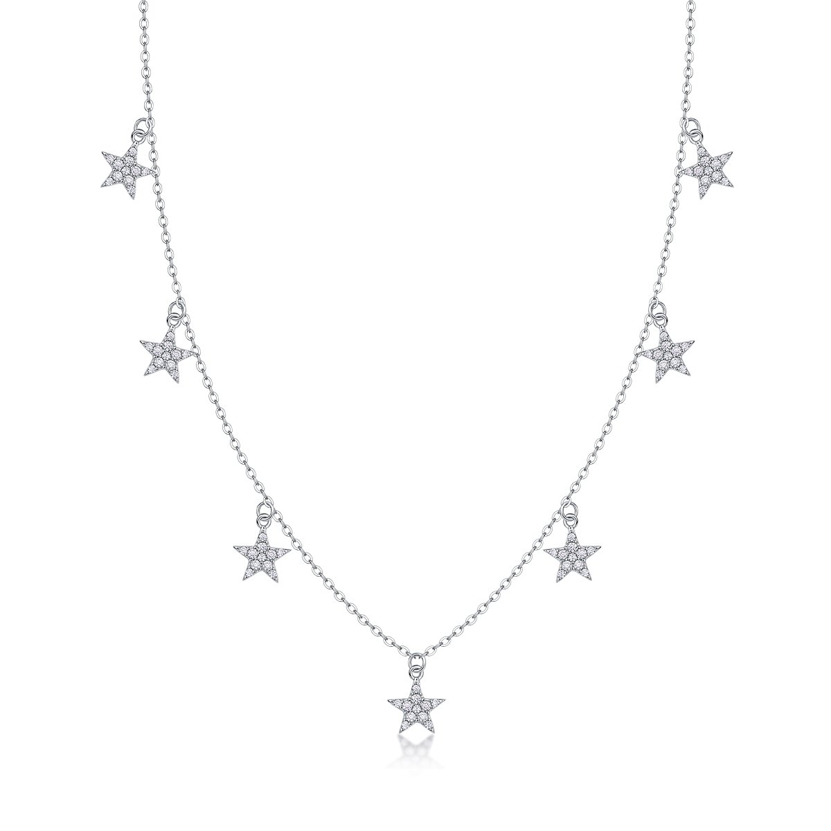 Pave Star Station Moissanite Necklace