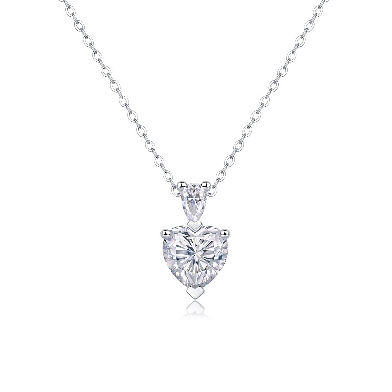 Heart-Cut Moissanite Solitaire Necklace 2ct DEW with Pear Accent