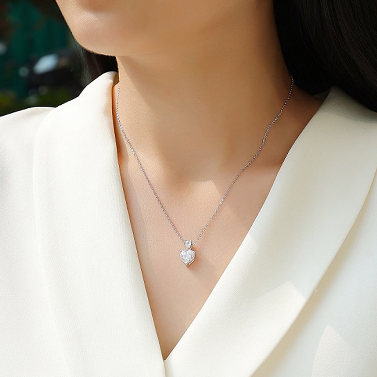 Heart-Cut Moissanite Solitaire Necklace 2ct DEW with Pear Accent - Image 3