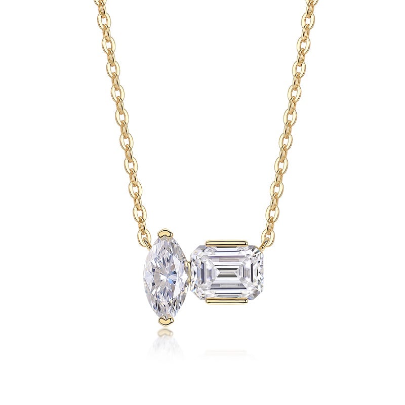 Toi et Moi Marquise & Emerald-Cut Moissanite Necklace | 3ct DEW 18K Gold