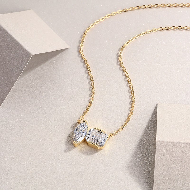 Toi et Moi Marquise & Emerald-Cut Moissanite Necklace | 3ct DEW 18K Gold - Image 3