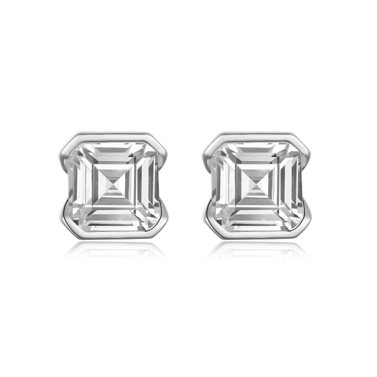 2ct Asscher-Cut Moissanite Bezel Stud Earrings - Image 2
