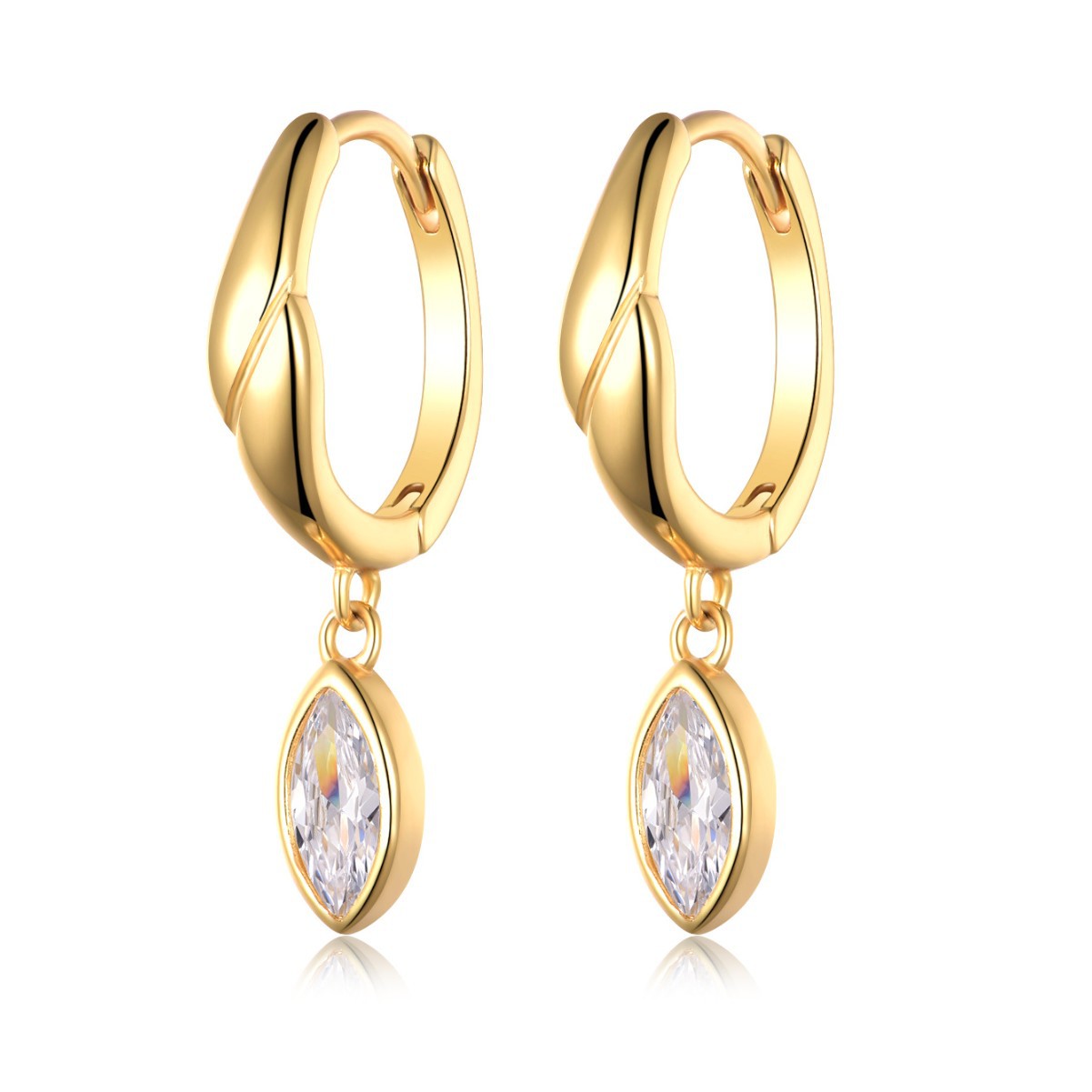 Marquise Moissanite Bezel Huggie Drop Earrings