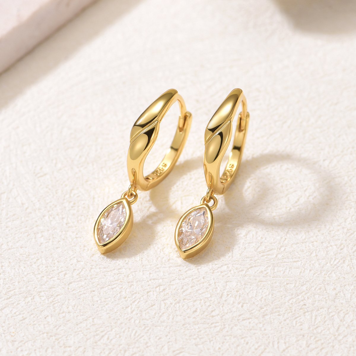 Marquise Moissanite Bezel Huggie Drop Earrings - Image 3