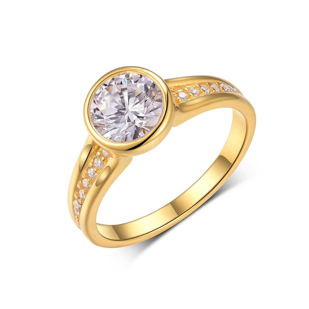 1.2ct Round Moissanite Bezel Ring with Pavé Band