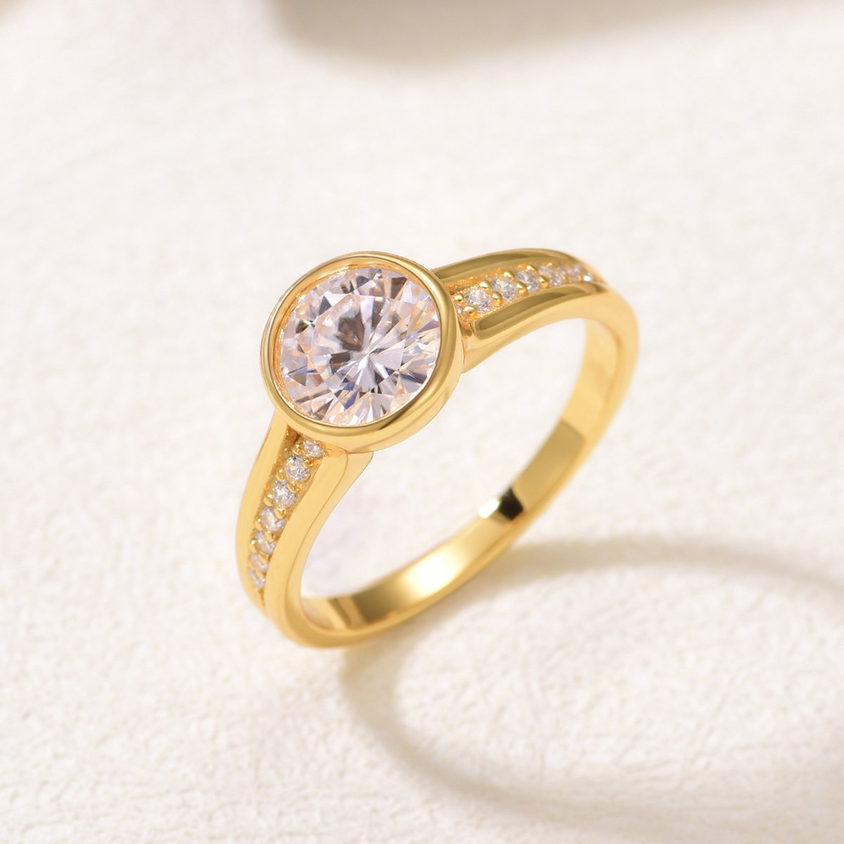 1.2ct Round Moissanite Bezel Ring with Pavé Band - Image 2