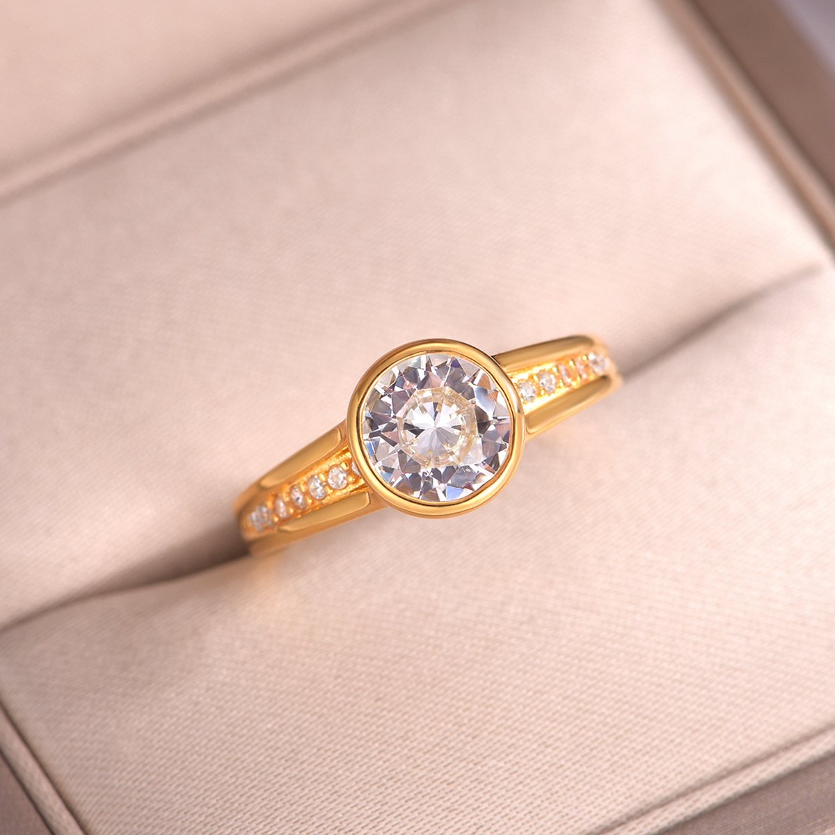 1.2ct Round Moissanite Bezel Ring with Pavé Band - Image 3