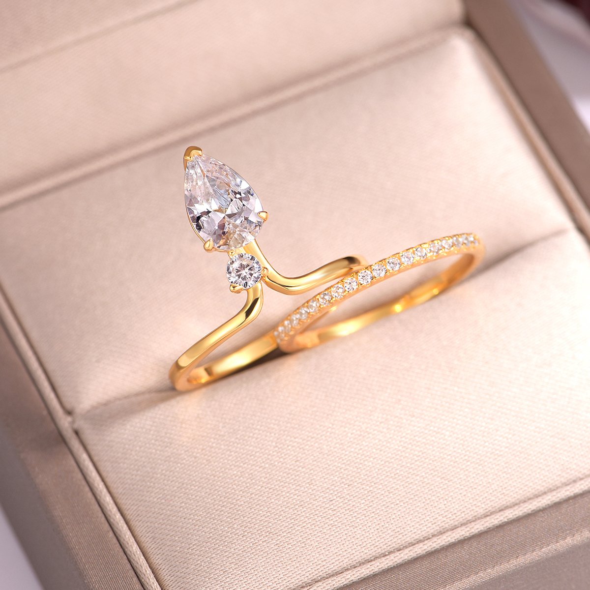 Pear Moissanite Contour Bridal Stacking Ring Set | 1.5ct DEW Pave Band - Image 3