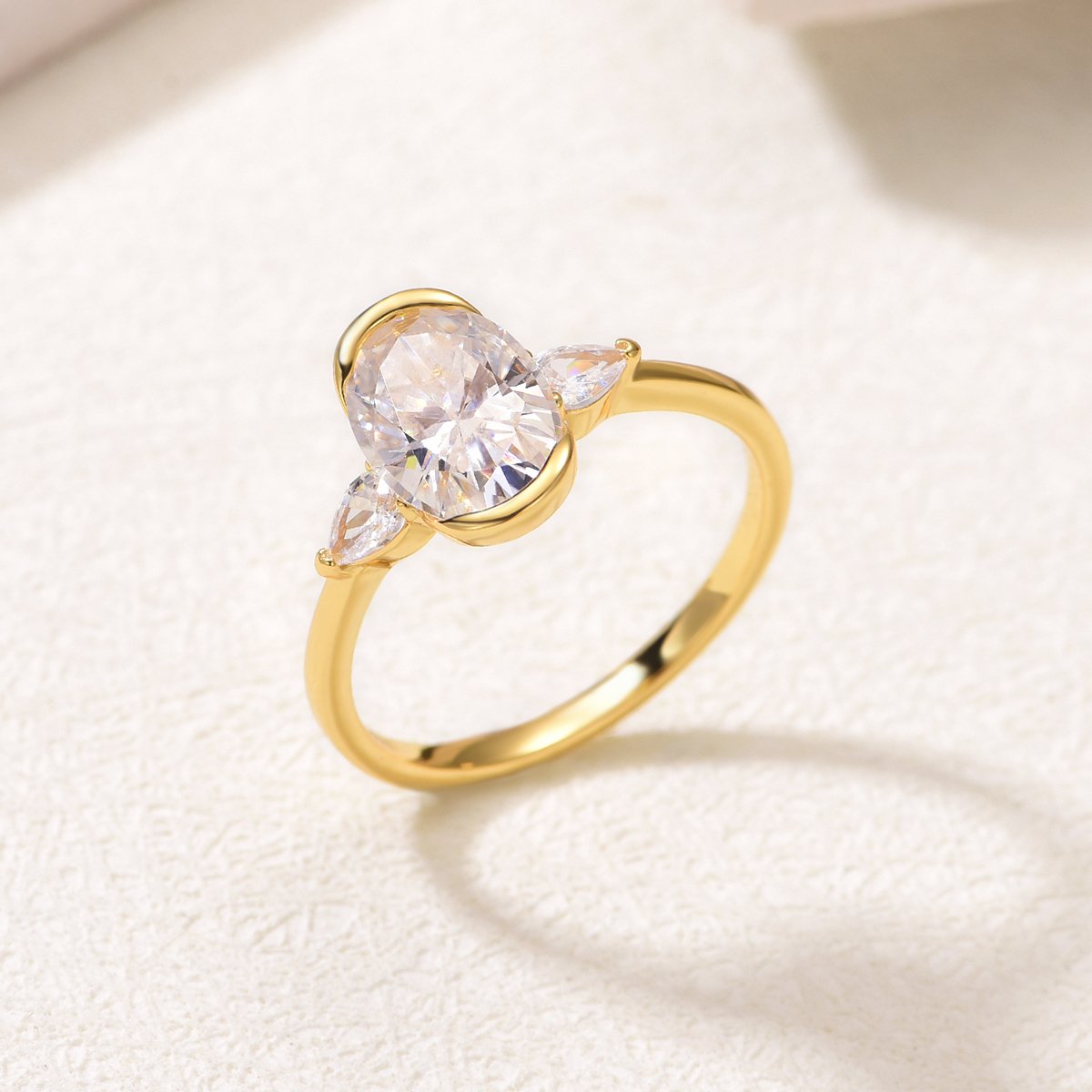 2.5ct Oval Moissanite Pear-Accent Bezel Ring - Image 2