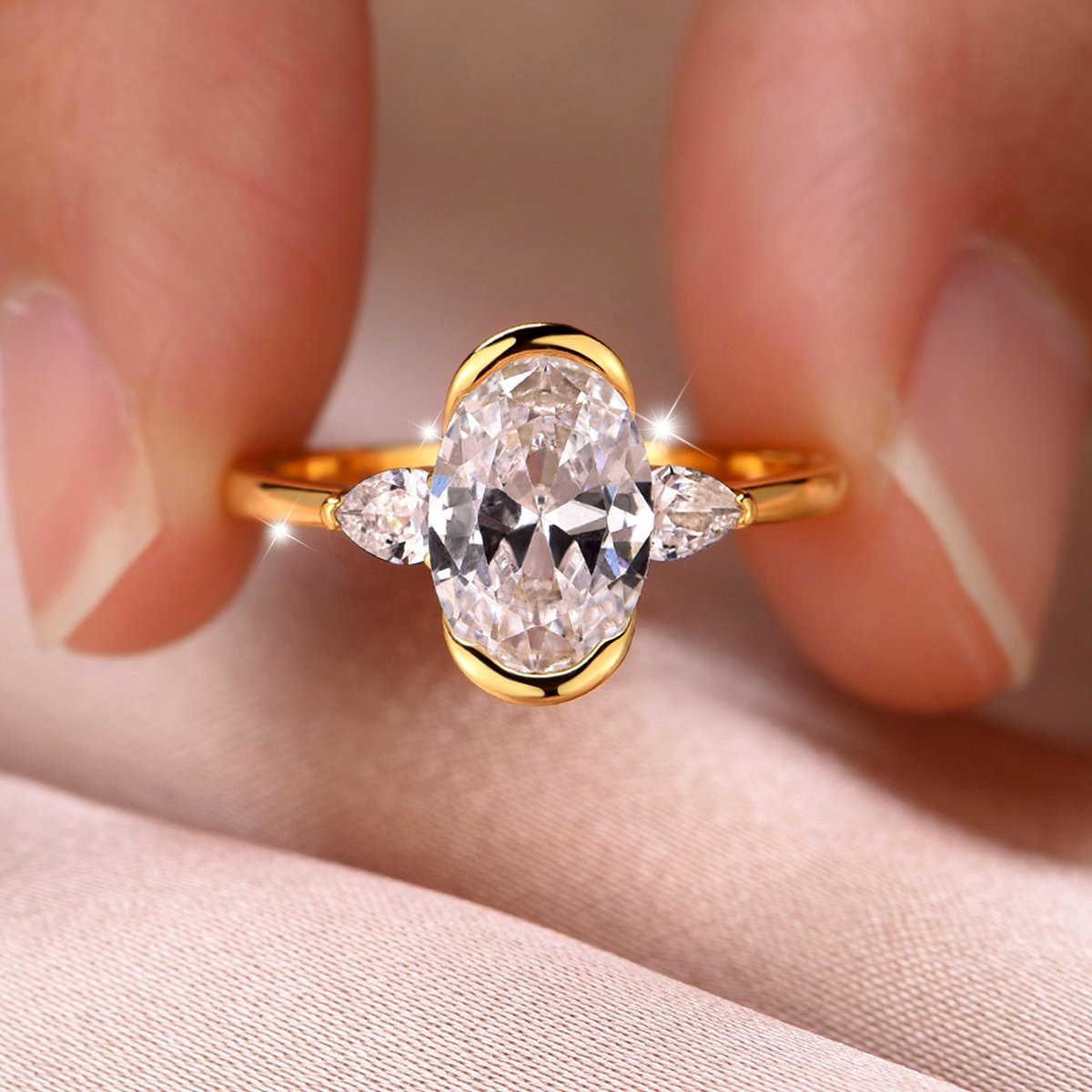 2.5ct Oval Moissanite Pear-Accent Bezel Ring - Image 3