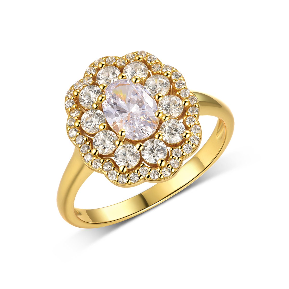 Oval Moissanite Floral Double-Halo Ring